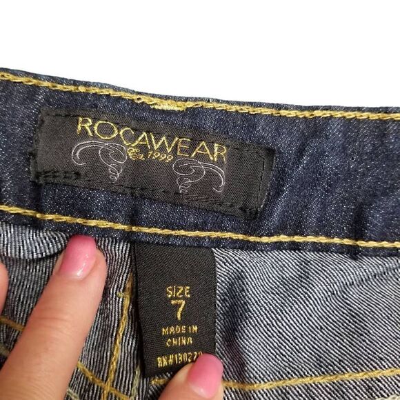 Rocawear Colorful Embroider Pocket Low Rise Straight Dark Blue Jeans - Picture 9 of 10